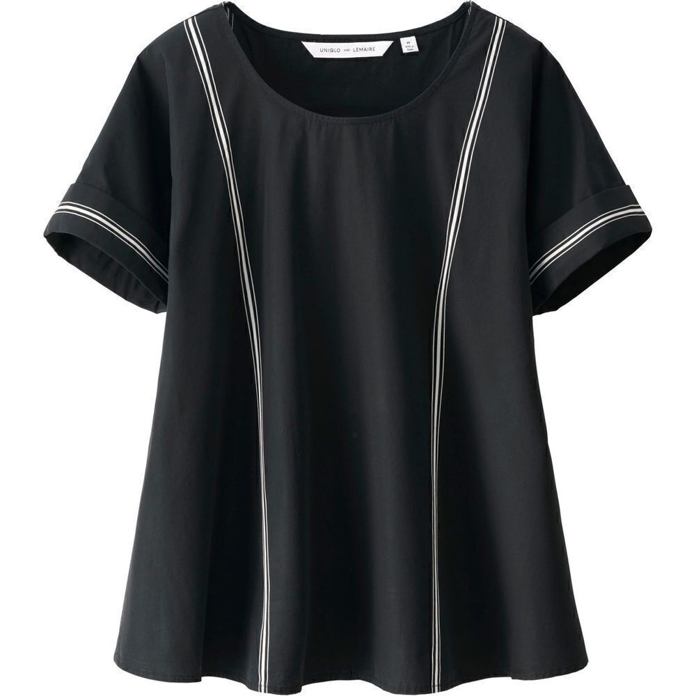 Uniqlo and Lemaire Black Cotton Striped Short Sleeve Top